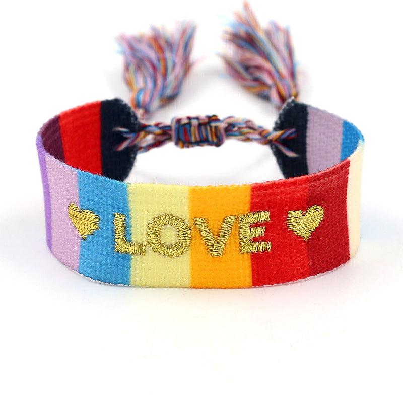 Colorful Striped Gold Thread LOVE