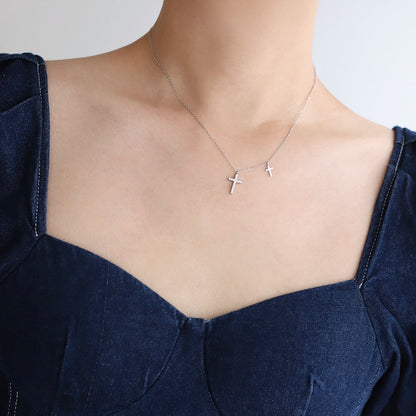 Full diamond hip-hop fashion cross necklace with micro inlaid collarbone chain titanium steel silver non fading women's style