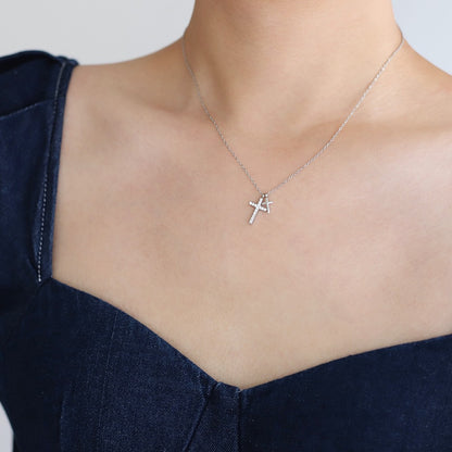 Full diamond hip-hop fashion cross necklace with micro inlaid collarbone chain titanium steel silver non fading women's style