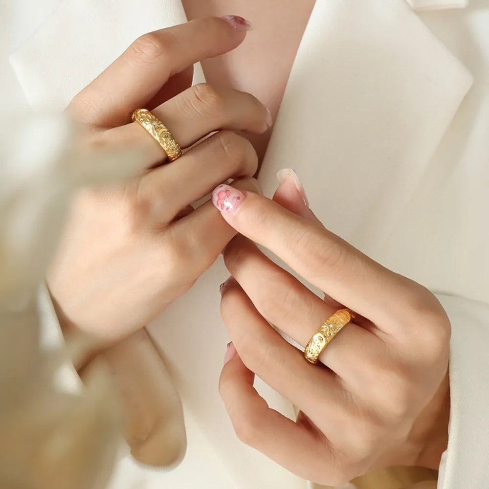 Star Moon Shaped Sparkling Zircon Design Ring Titanium Steel Handmade Jewelry for Girls