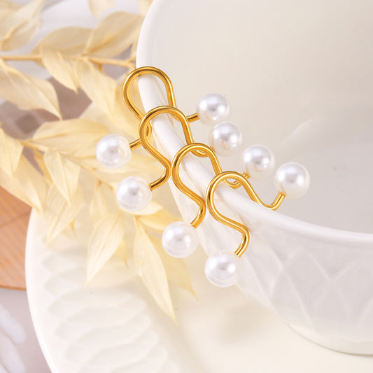 titanium steel Imitation Pearl Cuff Earrings