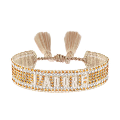 Cross-border Fully Ironed Colorful Diamond Woven DIY Bracelet Accessories for Women Creative Ethnic Embroidery Letter Rope