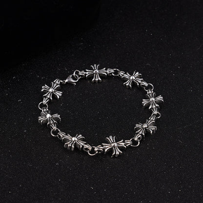 Cross made antique copper silver plated bracelet