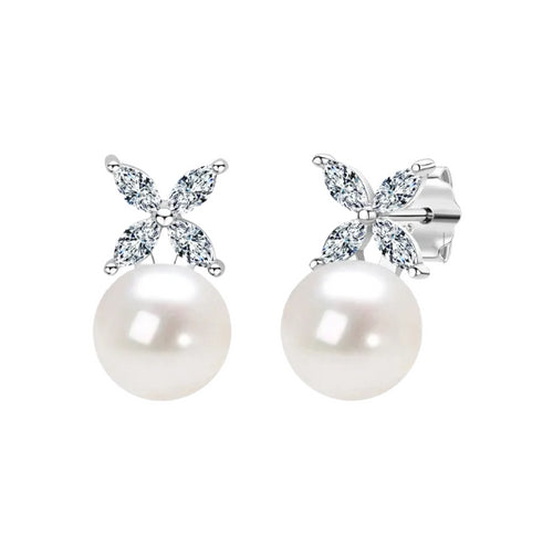 Fashionable freshwater pearl earrings s925 pure silver round strong light bulb earrings