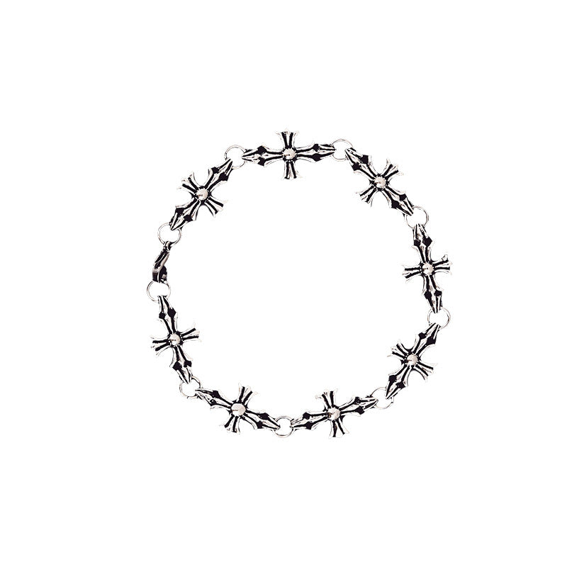 Cross made antique copper silver plated bracelet